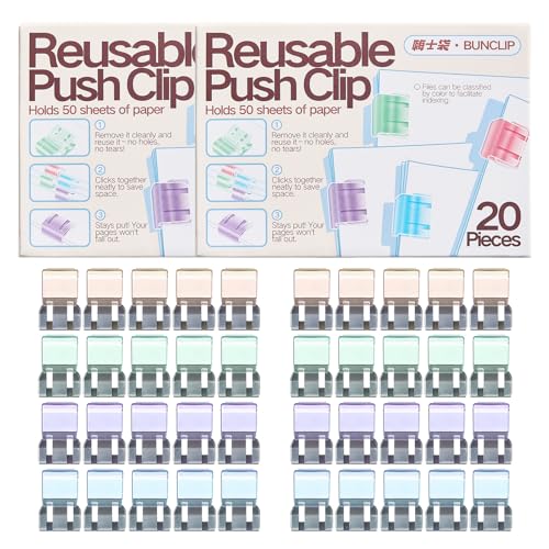 BUNCLIP Push Paper Clips & Binder Clips, 40 Pack Medium Reusable Heavy Duty Clamps, No Damage No Marks, 50 Sheet Capacity for Office, School, Home Organization (40 Pieces) - Image 1