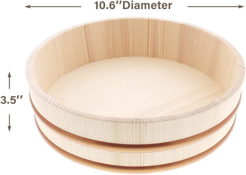 TIKUSAN Wooden Hangiri Sushi Rice Mixing Tub PP Band Made in Japan Sushi Rice Bowl Sushi Oke (10.6") - Image 3