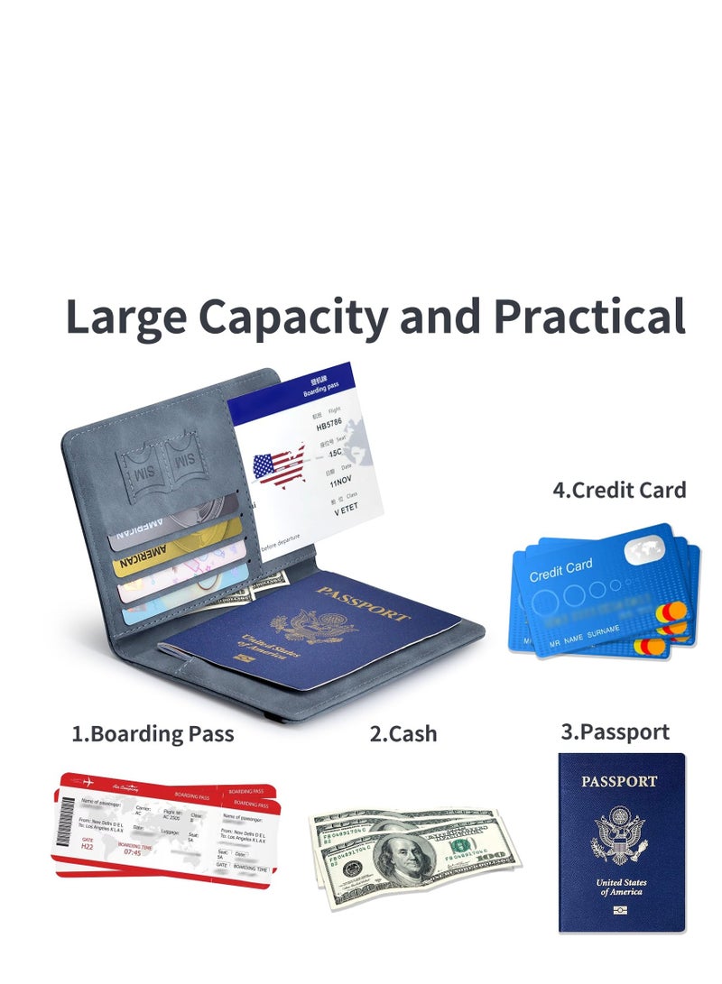 Passport Travel Protective Case with Elastic Band, PU Leather RFID Blocking Document Organizer Protector for Credit Card & ID Card, Boarding Pass (Grey)  - Image 3