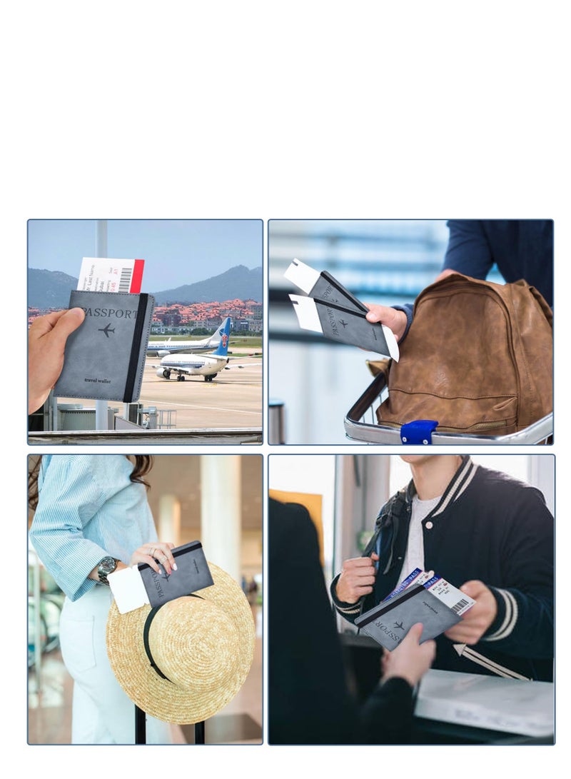Passport Travel Protective Case with Elastic Band, PU Leather RFID Blocking Document Organizer Protector for Credit Card & ID Card, Boarding Pass (Grey)  - Image 4