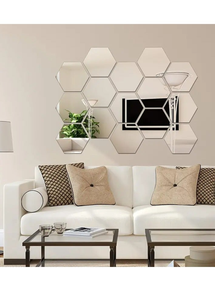 12pcs Hexagonal Acrylic Mirror Wall Stickers - Self-Adhesive & Removable Decorative Mirrors, 3D Geometric Design for Homes - Image 2