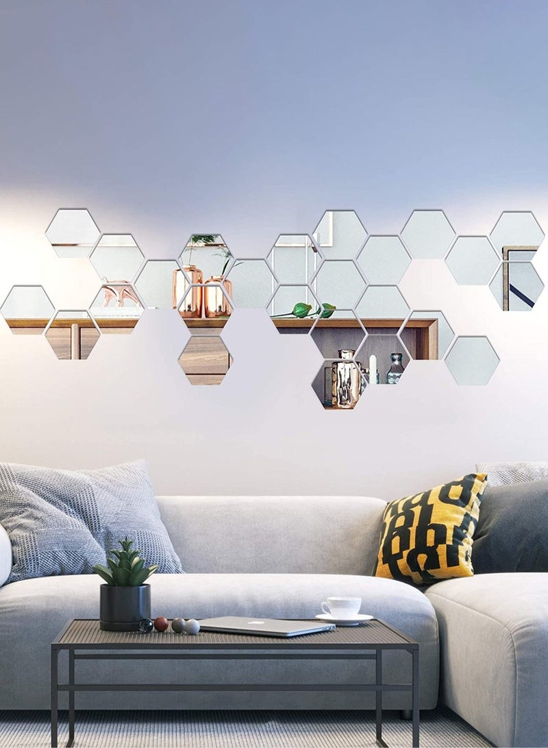 12pcs Hexagonal Acrylic Mirror Wall Stickers - Self-Adhesive & Removable Decorative Mirrors, 3D Geometric Design for Homes - Image 3