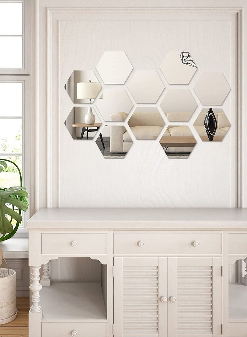 12pcs Hexagonal Acrylic Mirror Wall Stickers - Self-Adhesive & Removable Decorative Mirrors, 3D Geometric Design for Homes - Image 1