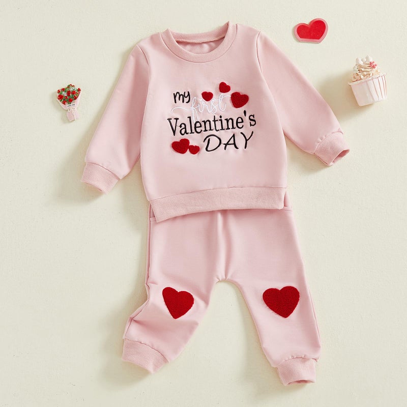 Thorn Tree My First Valentines Day Baby Girl Outfit Long Sleeve Newborn Sweater Pocket Pants Fall Winter Clothes Toddler Outfits (Pink, 6-12 Months) - Image 3