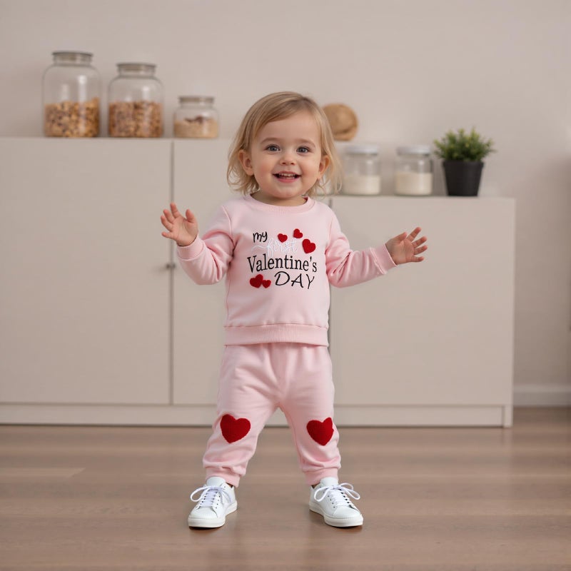 Thorn Tree My First Valentines Day Baby Girl Outfit Long Sleeve Newborn Sweater Pocket Pants Fall Winter Clothes Toddler Outfits (Pink, 6-12 Months) - Image 2
