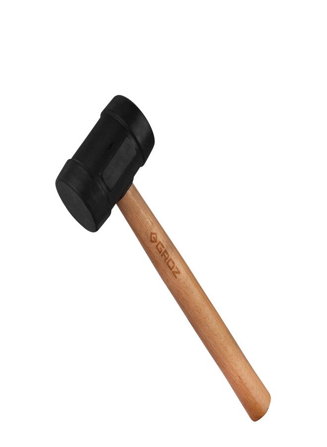 Groz Rubber Mallet 450 gms,14 Inch | Black Soft Head Hammer with Premium Hickory Wood | Hammer for Tiles Fitting, DIY, Professional Use | MLTR/16B/HW/AMZ - Image 1