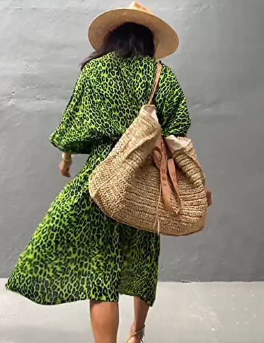 Bsubseach Stylish Tie Dye Open Front Long Kimono Swimsuit Cover Up for Women Swimwear Cover Ups Green Leopard - Image 5