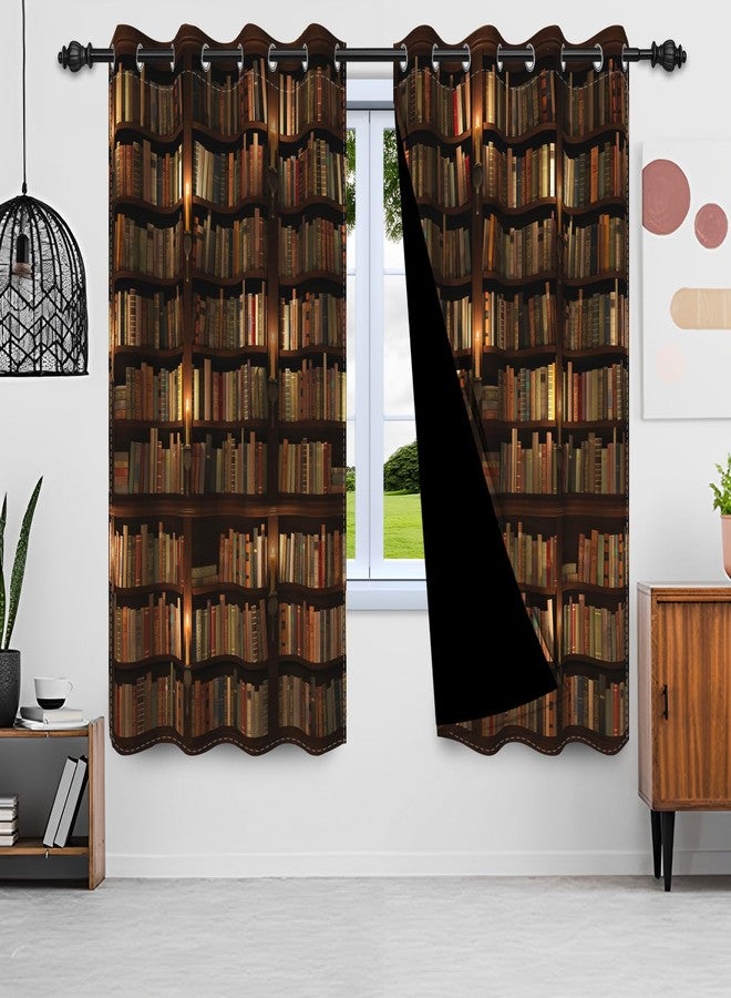 لياكو ستائر تعتيم بتصميم رفوف كتب عتيقة من Laeacco، ستائر مطبوعة بنمط رفوف كتب، ستائر خشبية ريفية، ستائر نوافذ بتصميم كتب قديمة، ستائر هالوين للمنزل والمكتب وغرفة المعيشة وغرفة النوم، مقاس 42 × 96 بوصة، قطعتان. - Image 2