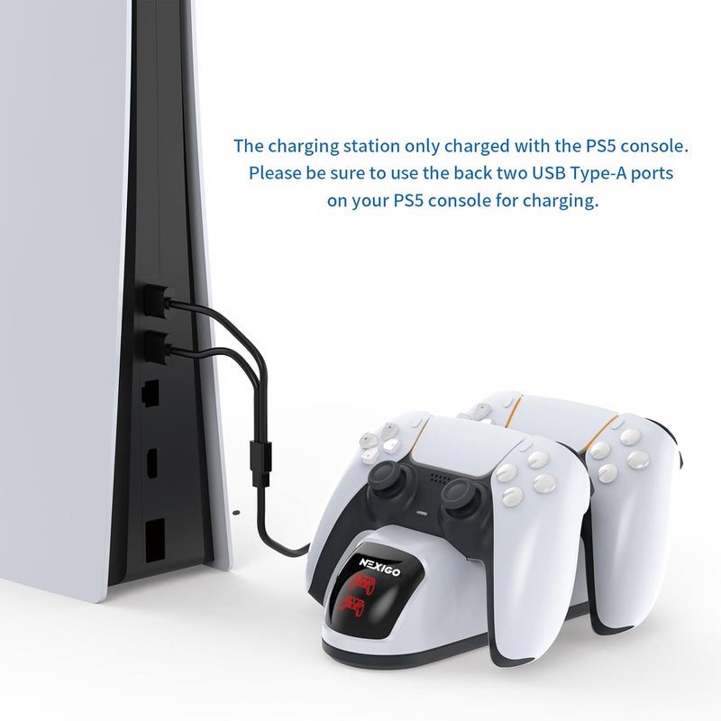 NexiGo Dobe Upgraded PS5 Controller Charger, Dual Charing Station with LED Indicator, High Speed, Fast Charging Dock for Playstation 5 DualSense Controller, White - Image 5