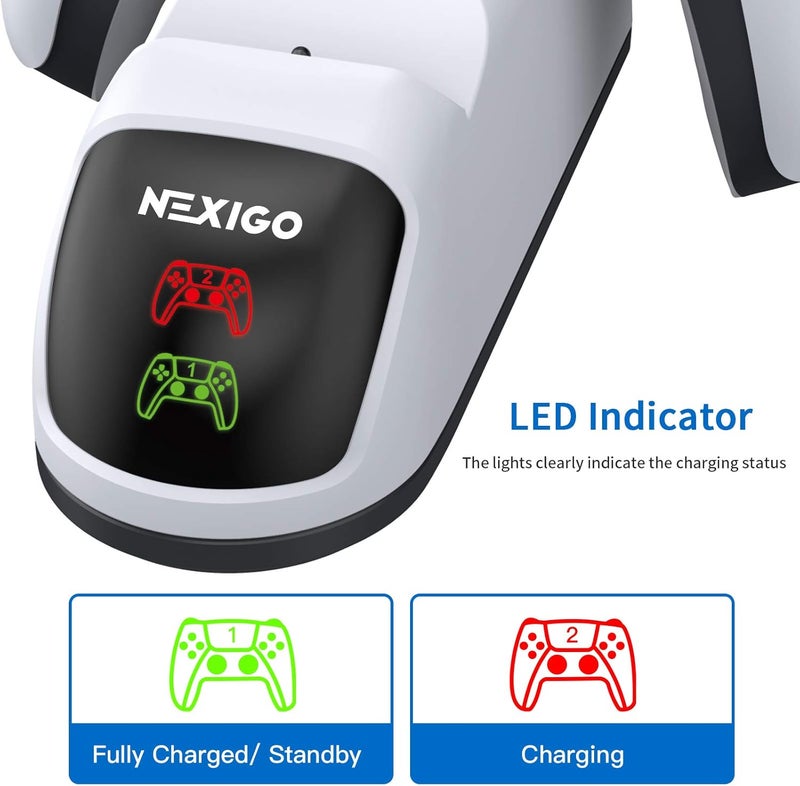 NexiGo Dobe Upgraded PS5 Controller Charger, Dual Charing Station with LED Indicator, High Speed, Fast Charging Dock for Playstation 5 DualSense Controller, White - Image 2