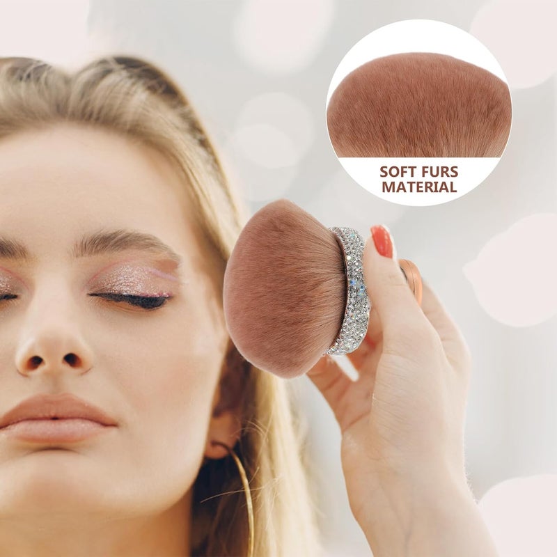 Luxury Rhinestone Blush Powder Brush Soft Dense Bristle Makeup Brush Applicator for Face Cheeks with Rose Gold Handle, Travel Cosmetic Tool for Women - Image 3