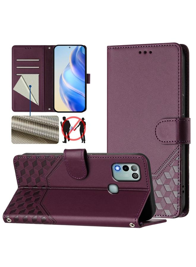 S-TOP Case For Infinix Hot 10 Play / Hot 11 Play Honeycomb Embossing RFID Leather Phone Case - Image 1
