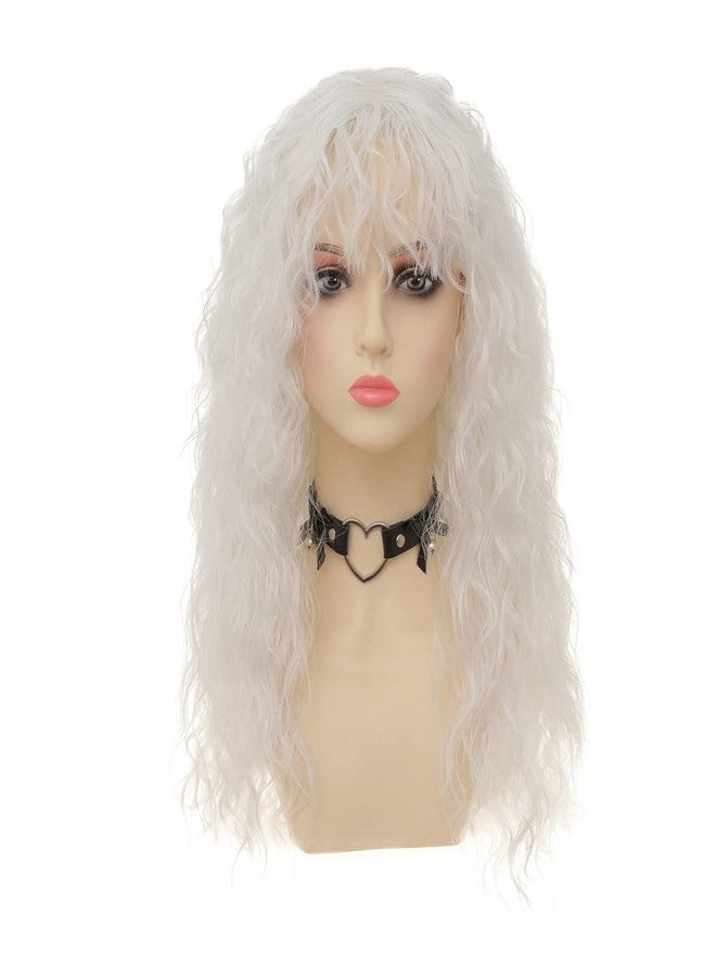 Dai Cloud White Wigs with Bangs for Women Long Curly Wavy Soft Cosplay Halloween Costume Anime Wig - Image 2