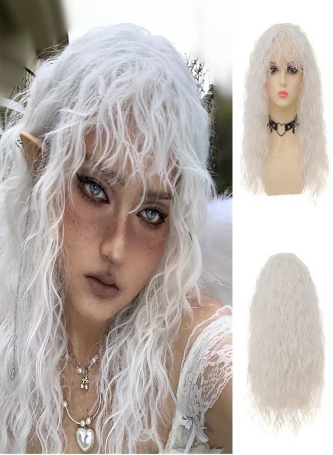Dai Cloud White Wigs with Bangs for Women Long Curly Wavy Soft Cosplay Halloween Costume Anime Wig - Image 1