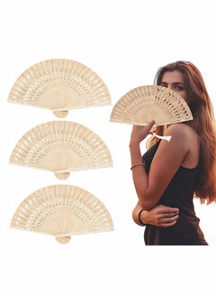 SYOSI Wooden Folding Fan 3 Pack Dolphin Pattern Foldable Handheld Fans Sandalwood Hand Chinese with Tassel for Women Wedding Souvenir Favors Baby Shower  - Image 1