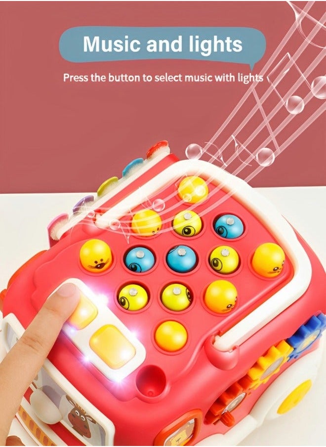 GROIC Baby Musical Bus Toy, Music Toy for Toddlers, Knocking Piano Car, Whack-a-mole Fishing Multifunctional Early Education Toys Educational Sensory Kids  - Image 2