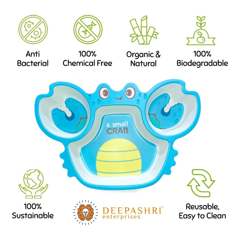 Deepashri™ Baby Feeding Essentials Set | Adjustable Bib, Soft Spoon & Fork - Divided Suction Plate, Suction Bowl, Sippy Cup, BPA-Free, Dishwasher Safe - Crab Blue. - Image 4