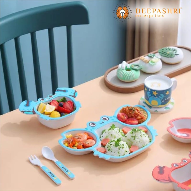 Deepashri™ Baby Feeding Essentials Set | Adjustable Bib, Soft Spoon & Fork - Divided Suction Plate, Suction Bowl, Sippy Cup, BPA-Free, Dishwasher Safe - Crab Blue. - Image 2