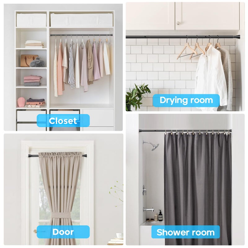 MEXAU Black Spring Tension Curtain Rod 28-52 Inches, 7/8" Diameter Adjustable Shower Curtain Rod No Drill, Anti-slip Heavy Duty Spring Curtain Rod for Windows Bathroom Kitchen Closet Doorway - Image 5