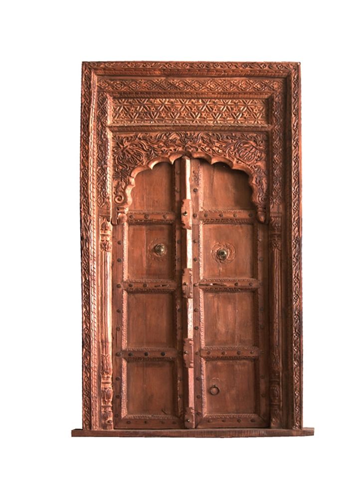 Antique Museum أعمال نحت يدوية على باب عربي خشبي عتيق 136×230 سم - مقاس المملكة المتحدة × 250 سم  - Image 1