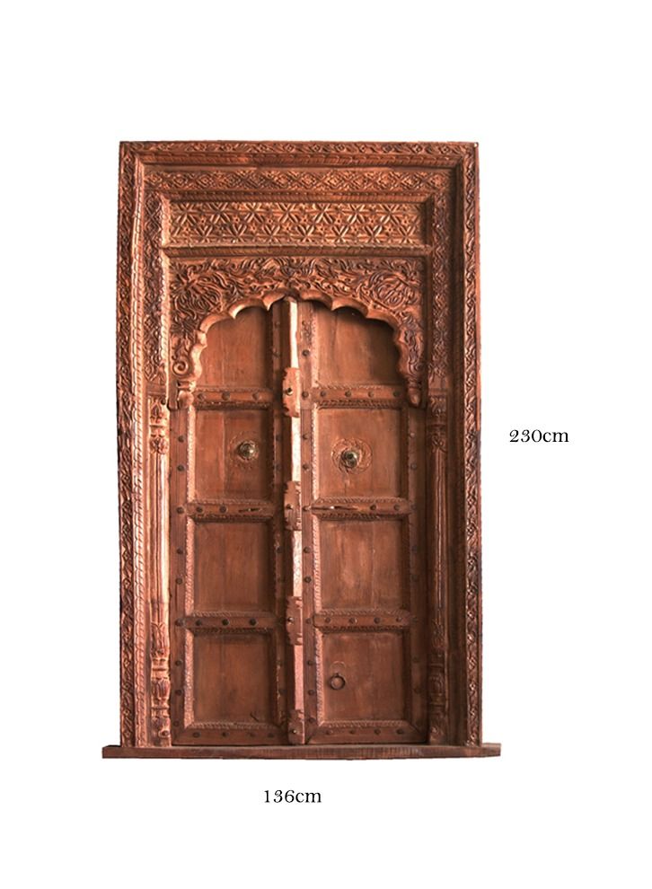 Antique Museum أعمال نحت يدوية على باب عربي خشبي عتيق 136×230 سم - مقاس المملكة المتحدة × 250 سم  - Image 2