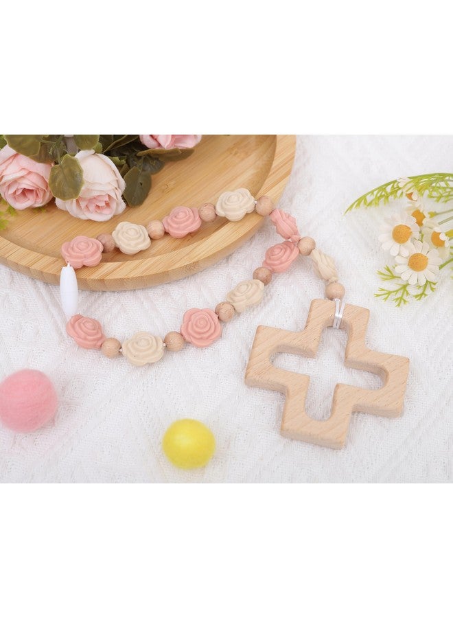 YOUAME Cross Baptism Silicone Rosary - Baby Shower Baptism Party Supply, Kids First Rose Beads Rosary, Baby Girls 1st Year Silicone Beads Gifts, Christian Communion Rosary - Image 5