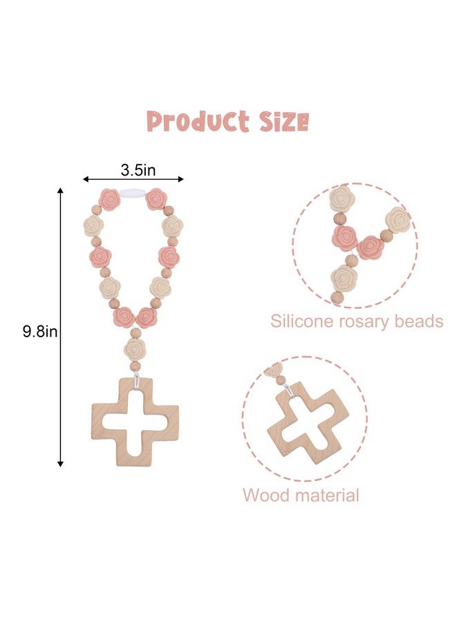 YOUAME Cross Baptism Silicone Rosary - Baby Shower Baptism Party Supply, Kids First Rose Beads Rosary, Baby Girls 1st Year Silicone Beads Gifts, Christian Communion Rosary - Image 2