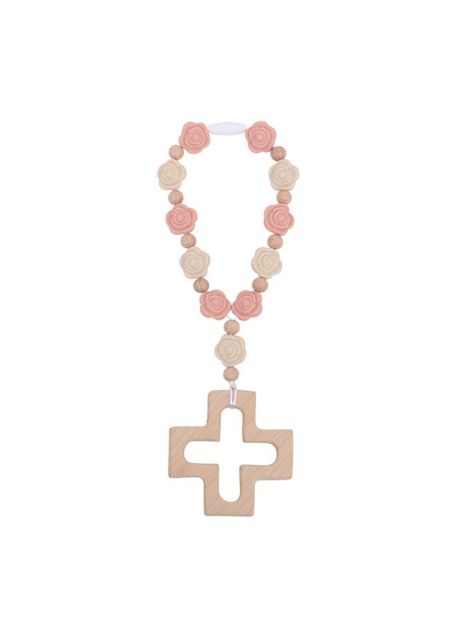 YOUAME Cross Baptism Silicone Rosary - Baby Shower Baptism Party Supply, Kids First Rose Beads Rosary, Baby Girls 1st Year Silicone Beads Gifts, Christian Communion Rosary - Image 1