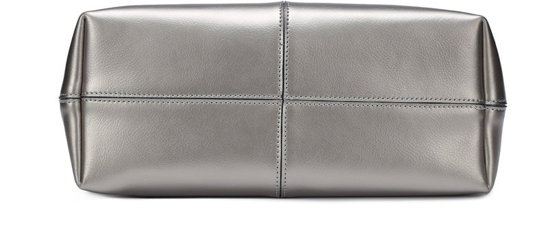 Covelin Women's Handbag Genuine Leather Tote Shoulder Bags Soft Hot Silver grey - Image 4