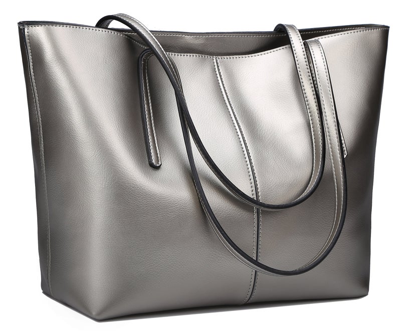 Covelin Women's Handbag Genuine Leather Tote Shoulder Bags Soft Hot Silver grey - Image 2