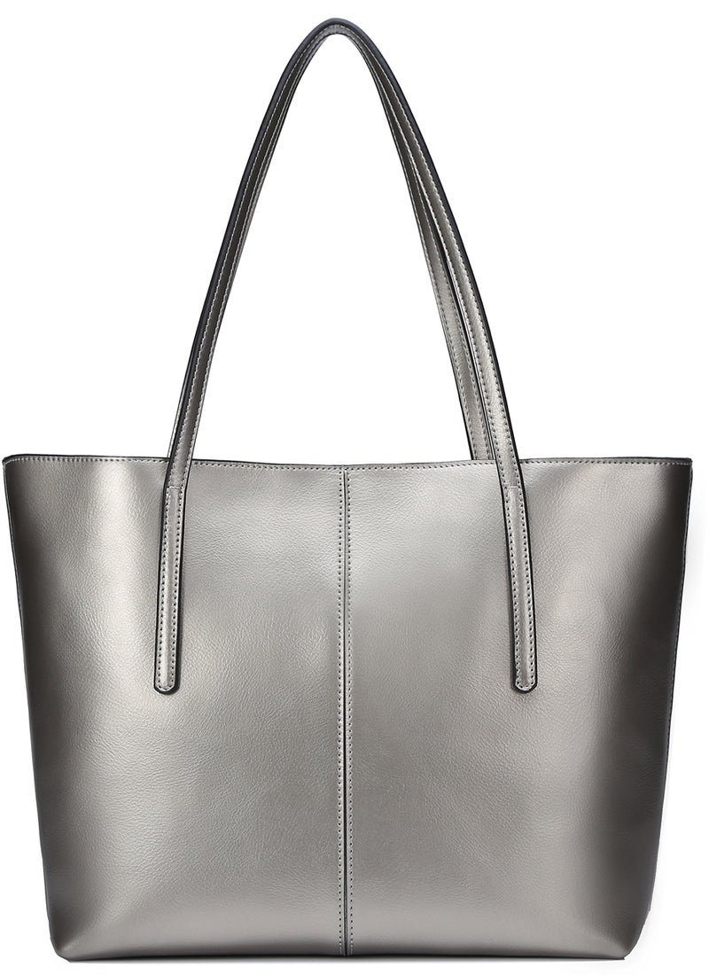 Covelin Women's Handbag Genuine Leather Tote Shoulder Bags Soft Hot Silver grey - Image 1