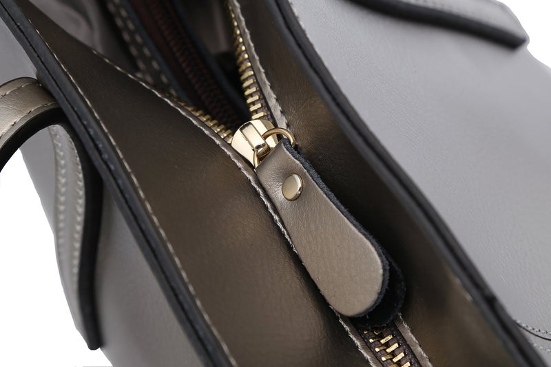 Covelin Women's Handbag Genuine Leather Tote Shoulder Bags Soft Hot Silver grey - Image 5