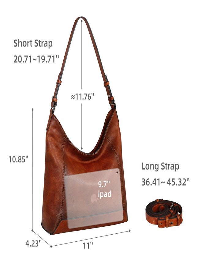 Iswee Leather Hobo Shoulder Bag Crossbody Purses for Women Handbags Medium Size Hobo Crossbody Leather Pocketbooks(Brown) - Image 3