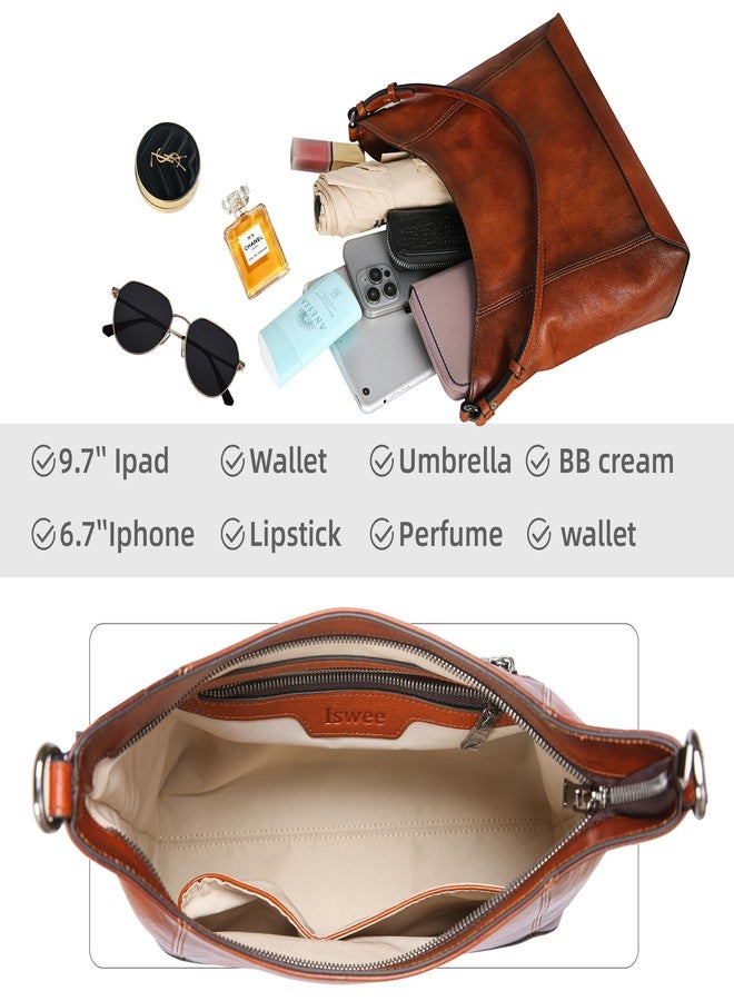 Iswee Leather Hobo Shoulder Bag Crossbody Purses for Women Handbags Medium Size Hobo Crossbody Leather Pocketbooks(Brown) - Image 5
