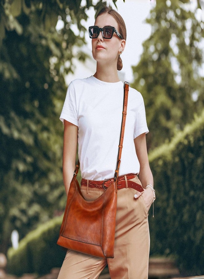 Iswee Leather Hobo Shoulder Bag Crossbody Purses for Women Handbags Medium Size Hobo Crossbody Leather Pocketbooks(Brown) - Image 2
