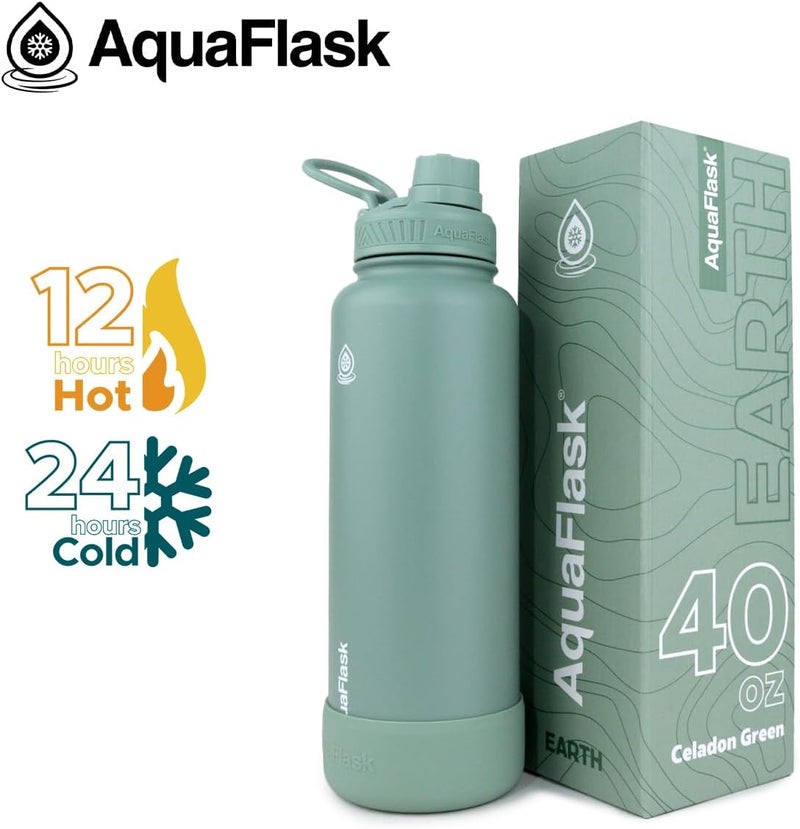 AquaFlask Earth Collection Water Bottle, 1.18L, Vacuum Insulated Stainless Steel, Double-Wall Leak-Proof Wide Mouth, Celadon Green - Image 1