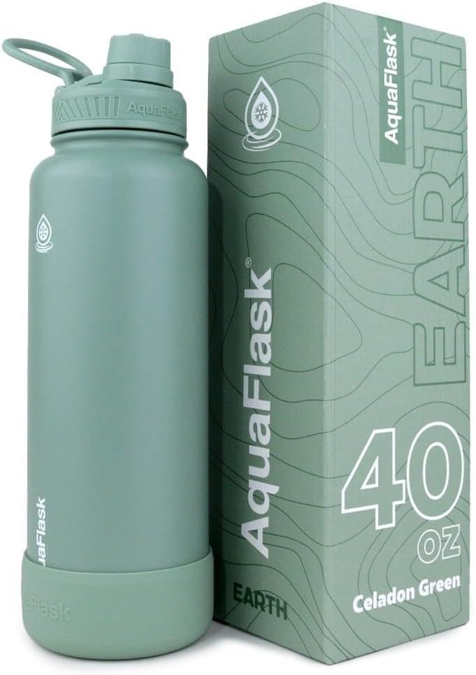 AquaFlask Earth Collection Water Bottle, 1.18L, Vacuum Insulated Stainless Steel, Double-Wall Leak-Proof Wide Mouth, Celadon Green - Image 2