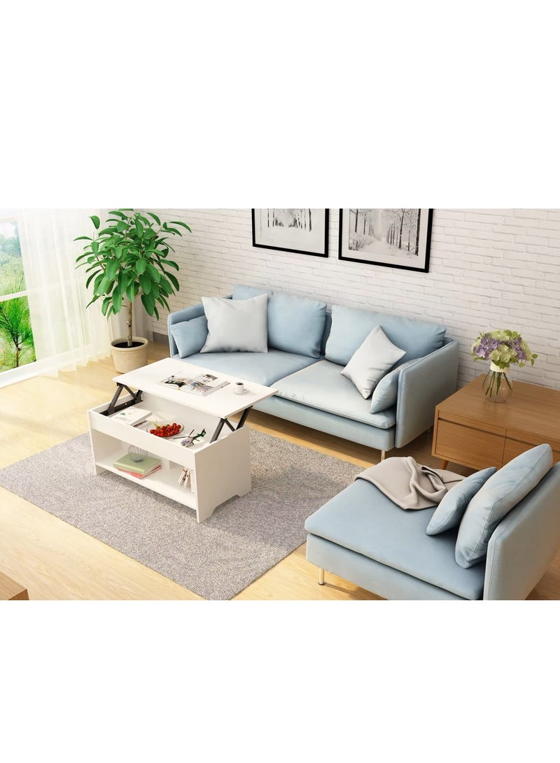 Eleva Home Lift Top Coffee Table Modern with Hidden Compartment and Large storage, White - Image 2