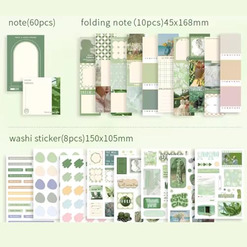 The AutoStory Botanical Scrapbooking Kit A6 Junk Journal Nature Stickers Art Collage Paper Washi Tape DIY Craft Aesthetic Stationery Collection Gift for Teens Girls (Poetry of Misty Island, Green) - Image 3