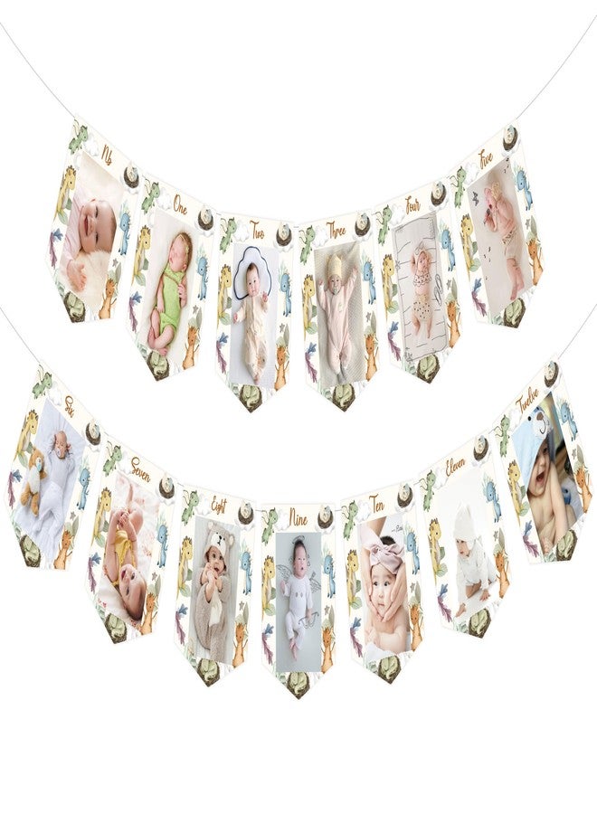 CORNER LACE Dragon 1st Birthday Decorations Boys from Newborn to 12 Months, Happy 1st Birthday Photo Banner, Monthly Milestone Photograph Bunting Garland, Dragon Theme Birthday Party Supplies - Image 1