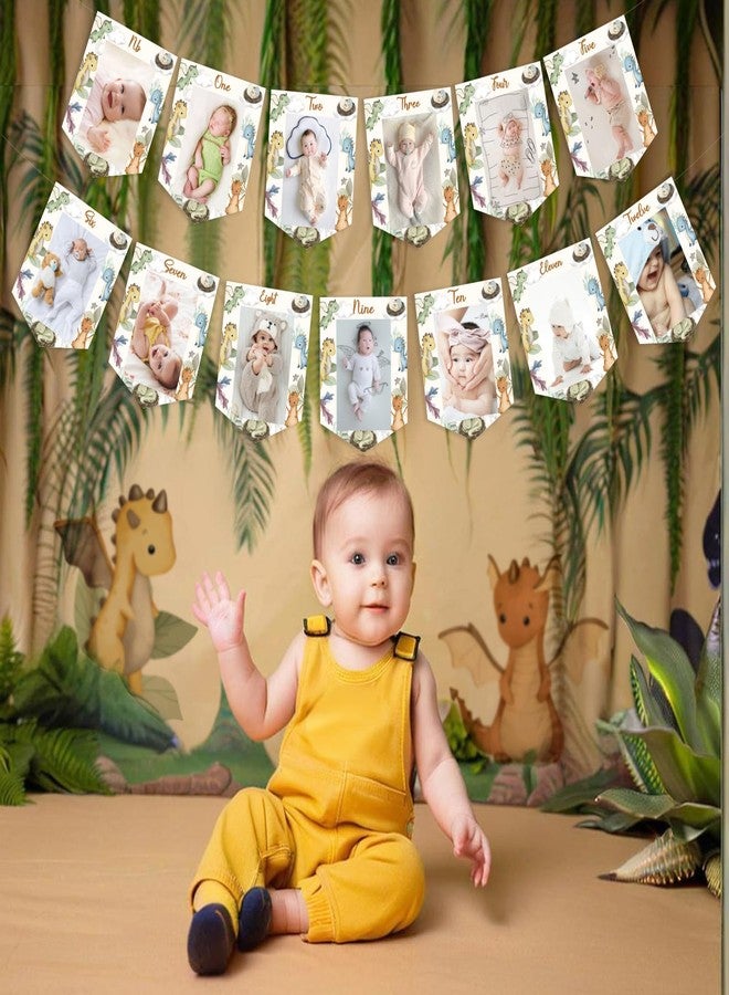 CORNER LACE Dragon 1st Birthday Decorations Boys from Newborn to 12 Months, Happy 1st Birthday Photo Banner, Monthly Milestone Photograph Bunting Garland, Dragon Theme Birthday Party Supplies - Image 4