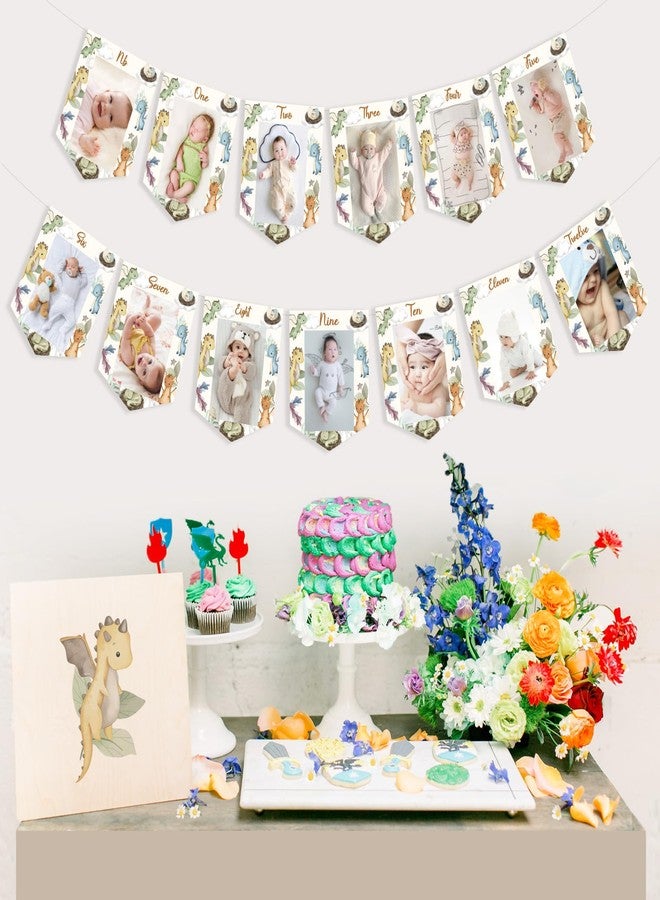 CORNER LACE Dragon 1st Birthday Decorations Boys from Newborn to 12 Months, Happy 1st Birthday Photo Banner, Monthly Milestone Photograph Bunting Garland, Dragon Theme Birthday Party Supplies - Image 2