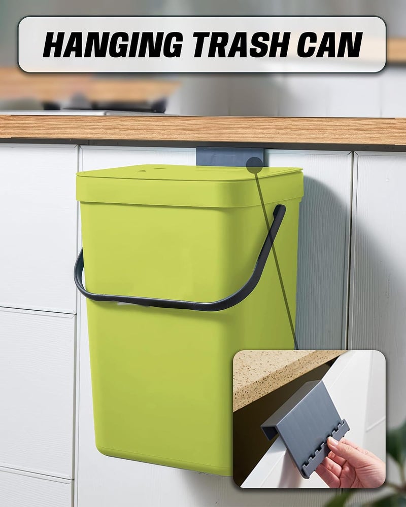 MONGTINGLU 3.2 Gallons Hanging Trash Can with Lid - Kitchen Garbage Can, Under Sink Trash Can, Garbage Can for Bathroom, Waste Bucket Outdoor Indoor, 12L(Lime Green) - Image 4