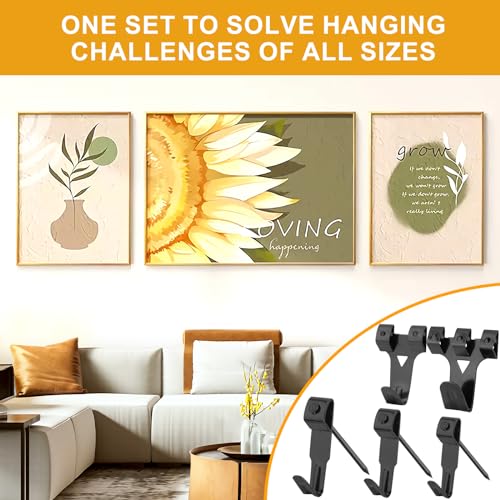 KURUI Picture Hangers, 385Pcs Picture Hanging Kit with Heavy Duty Picture Hanging Hooks, Sawtooth, Hardware Nails and Picture Hanging Tool, Wall Hangers for Frame, Painting, Art, Photo (Black) - Image 2