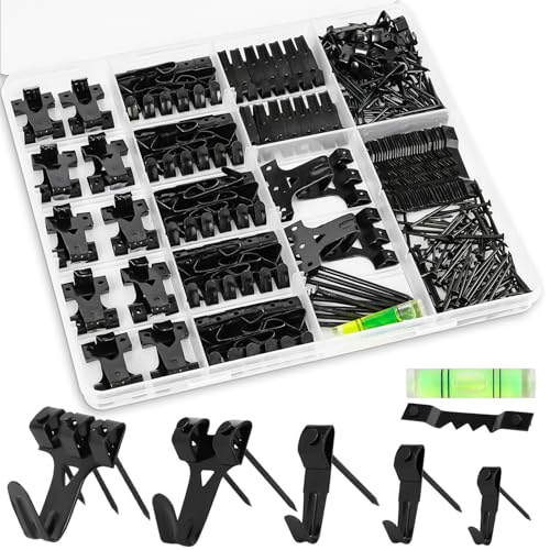 KURUI Picture Hangers, 385Pcs Picture Hanging Kit with Heavy Duty Picture Hanging Hooks, Sawtooth, Hardware Nails and Picture Hanging Tool, Wall Hangers for Frame, Painting, Art, Photo (Black) - Image 1