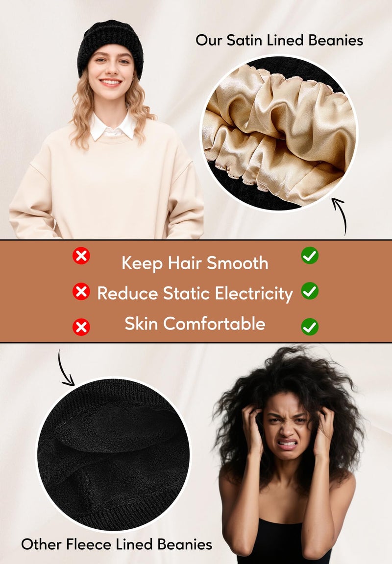 Zando Slouchy Satin Lined Beanie for Women & Men - Warm Hair Protection Winter Hat, Fashionable Thick Kint Black Beanie, Silky Lined Skull Cap, Stocking Cap for Cold Outdoor Travel Daily Wear One Size - Image 3