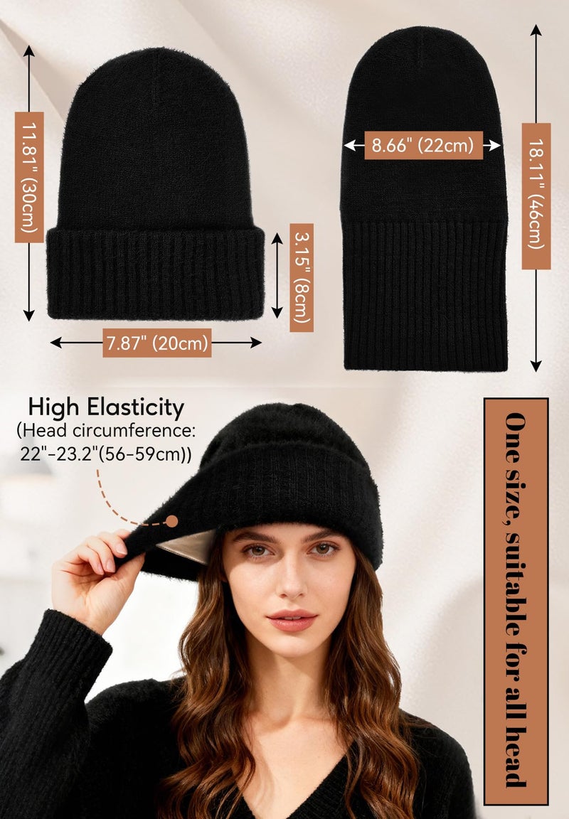 Zando Slouchy Satin Lined Beanie for Women & Men - Warm Hair Protection Winter Hat, Fashionable Thick Kint Black Beanie, Silky Lined Skull Cap, Stocking Cap for Cold Outdoor Travel Daily Wear One Size - Image 4