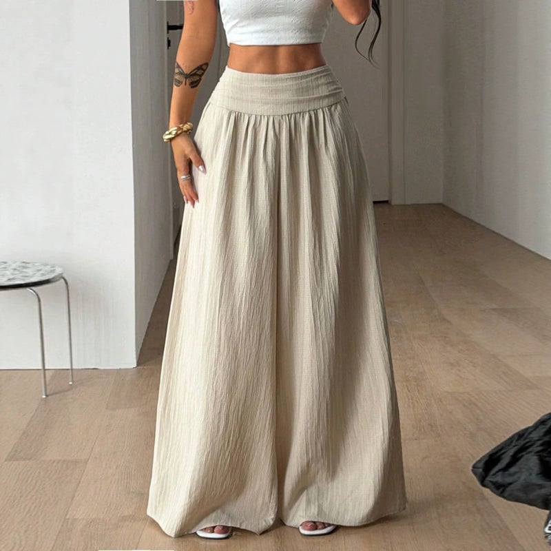 WU Women's High Waist Wide Leg Pants – Solid Color Loose Lounge Trousers with Elastic Waistband - Image 1
