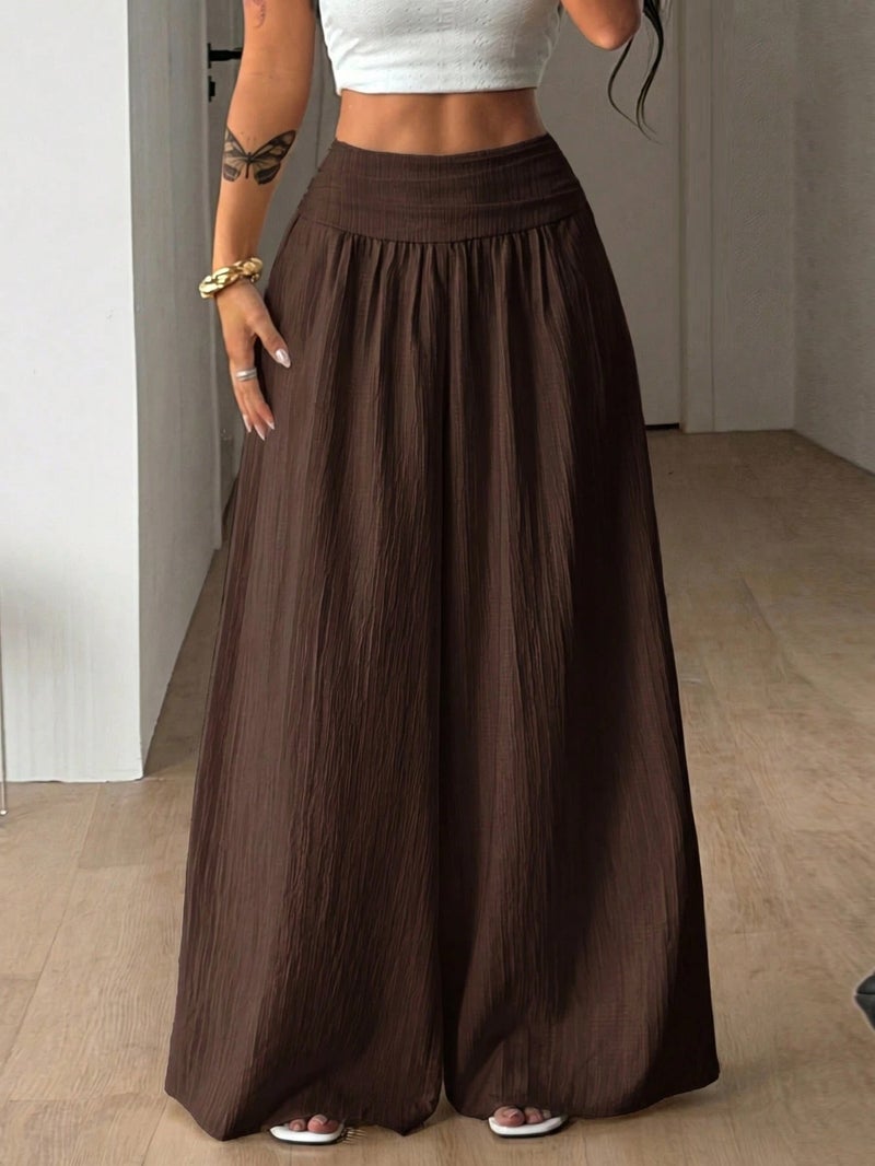 WU Women's High Waist Wide Leg Pants – Solid Color Loose Lounge Trousers with Elastic Waistband - Image 5