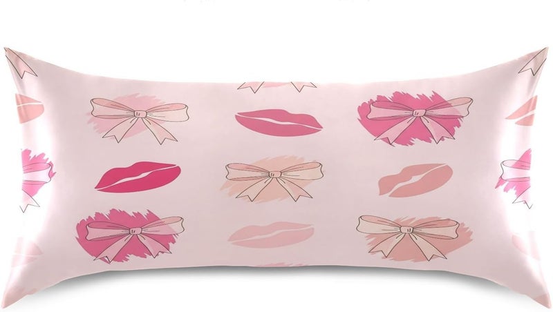 Ribbon Bow Lipsticks Satin Pillowcase for Hair and Skin Soft Breathable Wrinkle-Free Pillow Cases with Envelope Closure Cooling Pillow Covers for Sleeping Standard Size - Image 3
